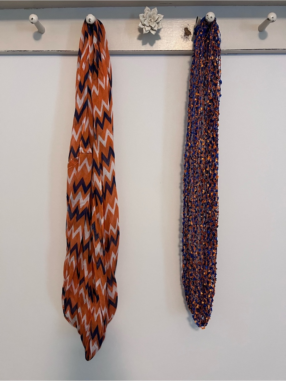 Set of 2 orange and blue infinity scarves